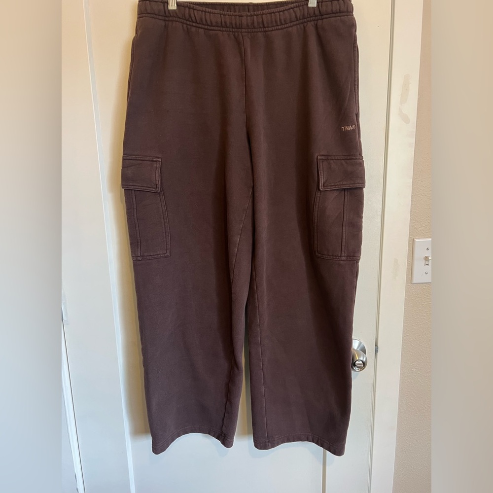 Aritzia TNA Sweatfleece Dark Brown Cargo Sweat Pants